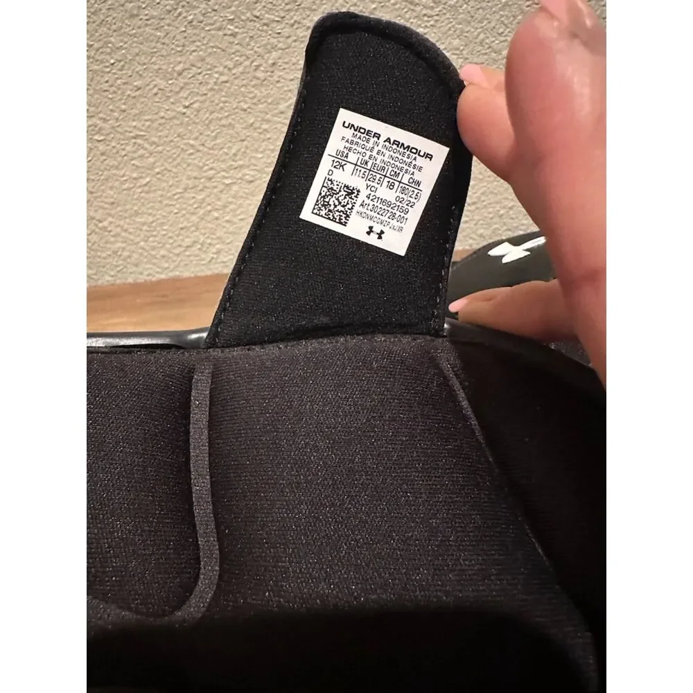 NEW Under Armour Black Boy Slides / Sandals with Adjustable Strap Size 12k